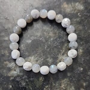 Handmade White Howlite and Gray Moonstone Beaded Bracelet
